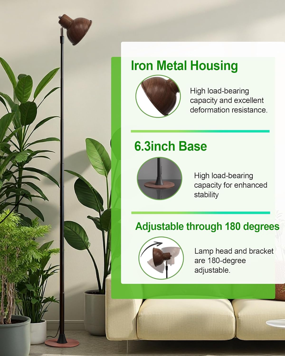 yadoker Plant Grow Light for Indoor Plant, Walnut Wood Grain LED Grow Light,Elevating Plant Lamp,Height Adjustable,Automatic Timer with 8/12/18Hours,10-Level Brightness,Ideal for Large Plant Grow