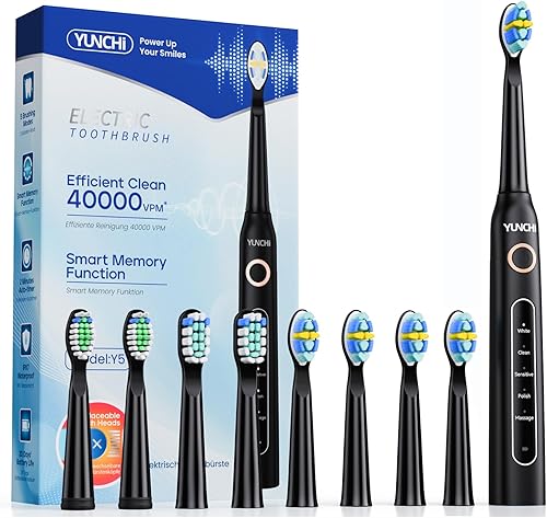 YUNCHI Cepillo de dientes eléctrico Sonic para adultos y niños, cepillo de dientes eléctrico recargable con 8 cabezales de cepillo, 5 modos y