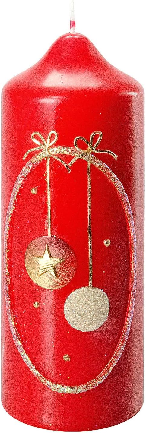 Red Christmas Candle with Gold Ball Decor 165x60 mm