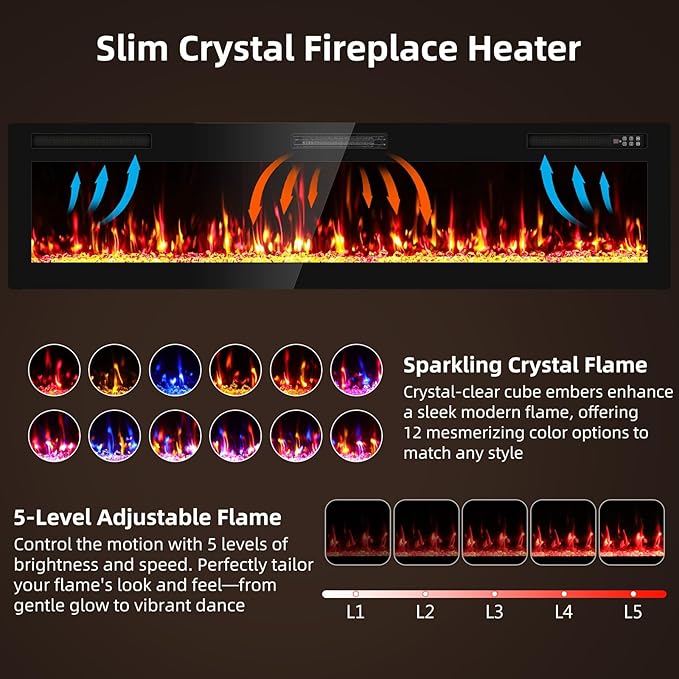 Chimenea eléctrica Kucreiheat 72 pulgadas 1500W Negro miniatura 4