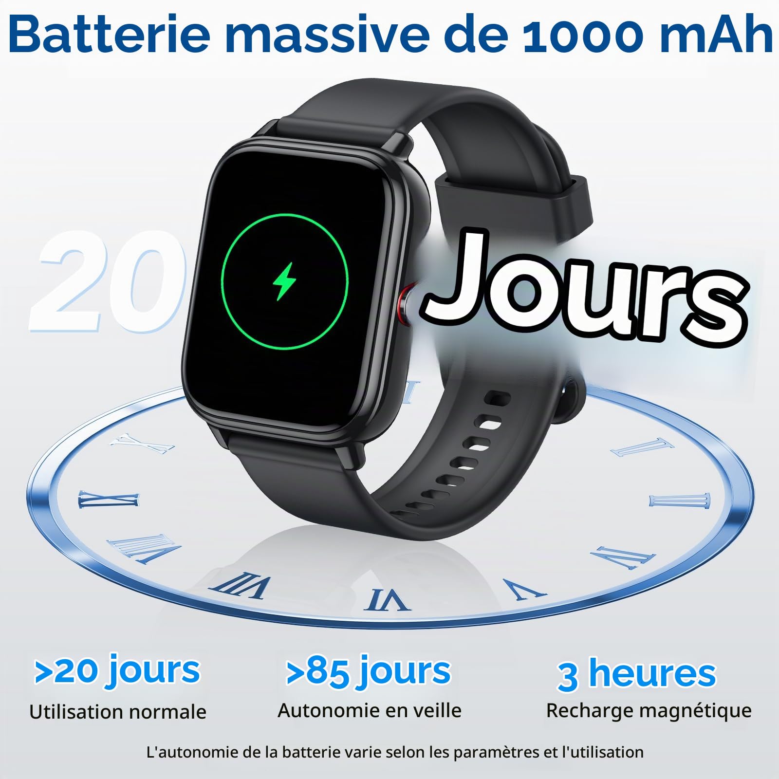 Montre Connectée Femme Homme, 1.83"HD Smartwatch, 20 Jours d'Autonomie avec Appel Bluetooth, Cardiofrequencemetre, Sommeil, Montre de Sport avec Étanchéité IP68, 112+ Modes Sportifs pour Android/iOS