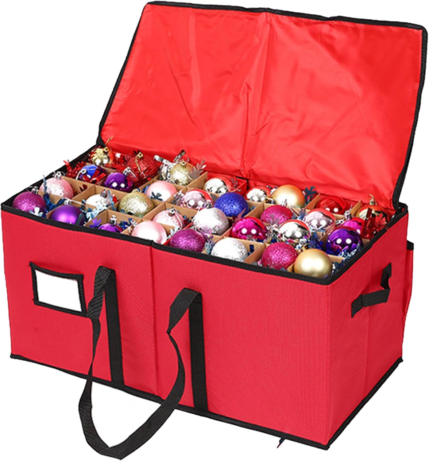Ornament Storage Box Christmas, with Dividers 24x12 Zippered Closure Handle for Bauble Holiday Decorations Style 2