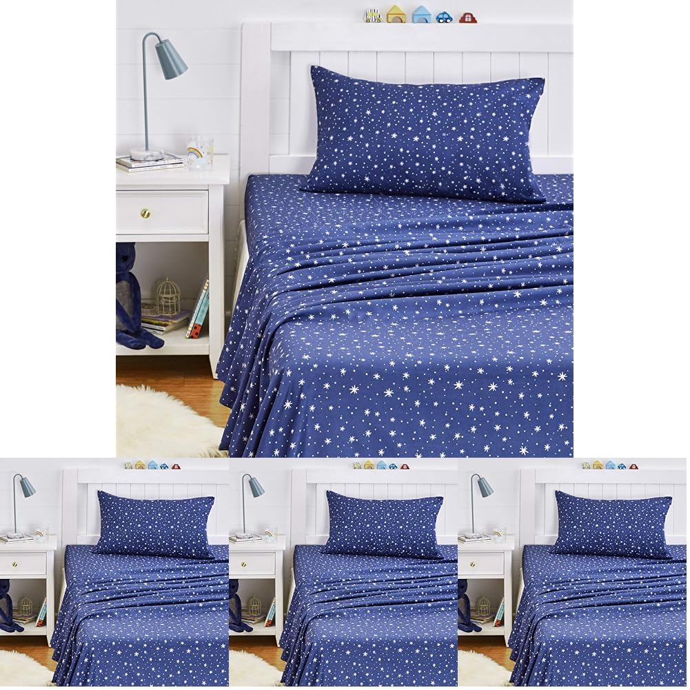 Amazon Basics Kid's Soft Easy-Wash Microfiber 3-Piece Sheet Set,Machine Washable,Twin,Navy Galaxy,(Pack of 4)