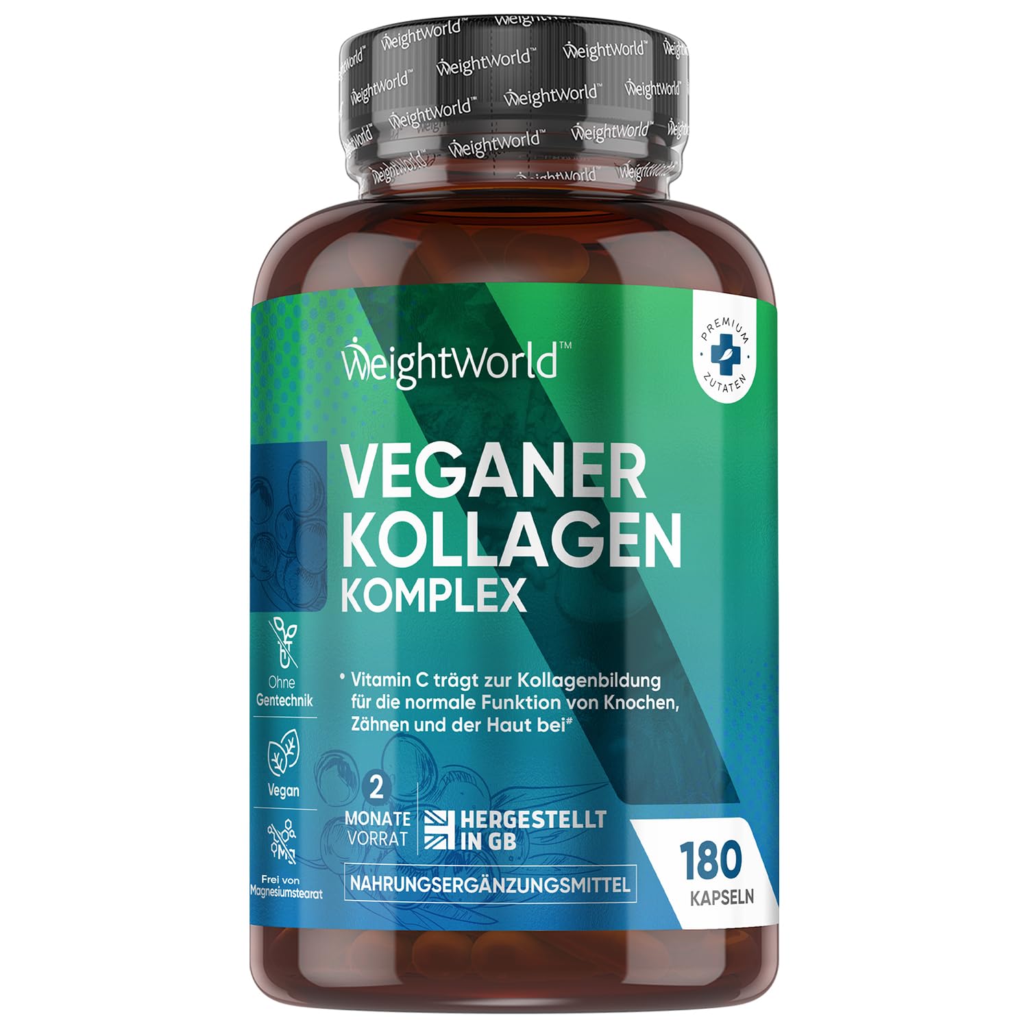 Vegan Kollagen mit Hyaluron, Zink, MSM & Vitamin C & E - Vitamin C hilft bei der normalen Kollagenbildung für die Haut -