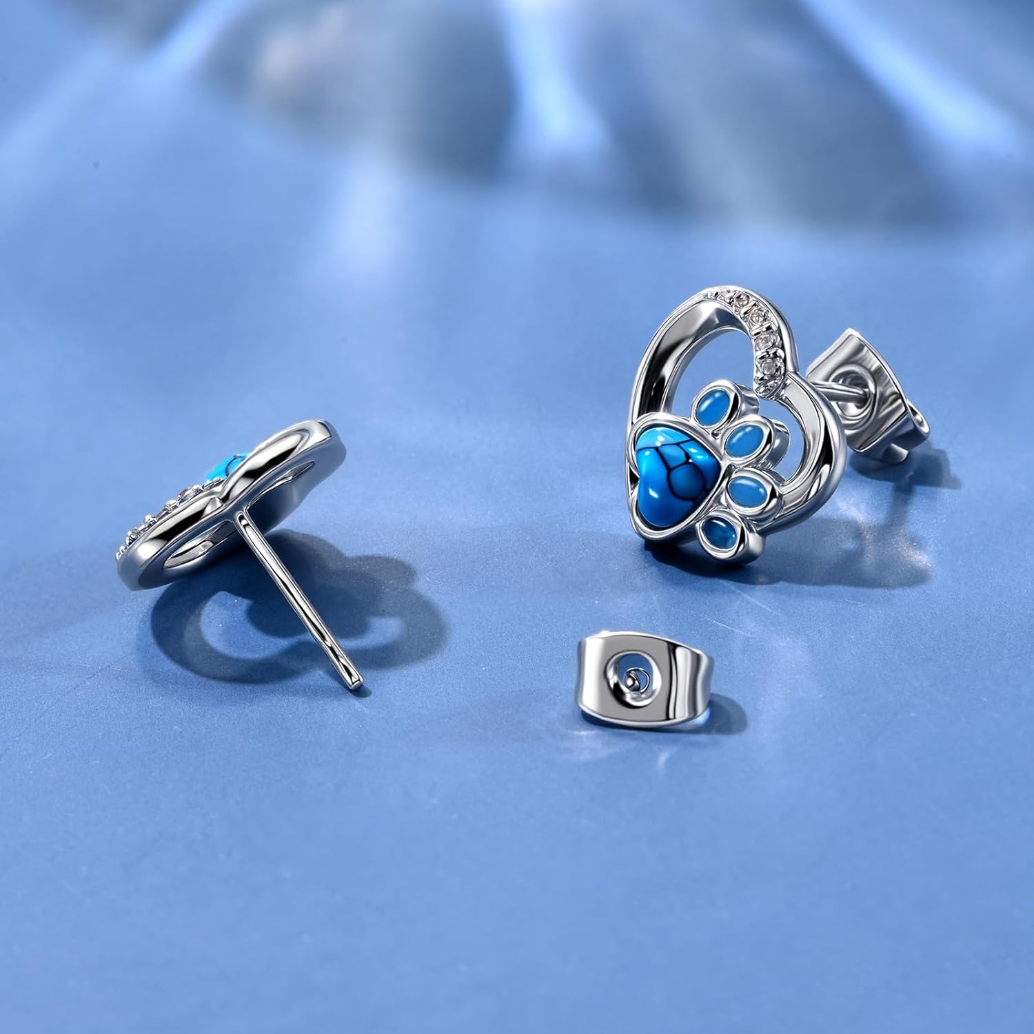 Valentines Day Gifts for Her Paw Print Earrings 18K White Gold Plated 925 Sterling Silver Dog Cat Pet Print Studs Earrings Birthday Jewelry Gifts for Women Mother Wife Girlfriend - Image 2