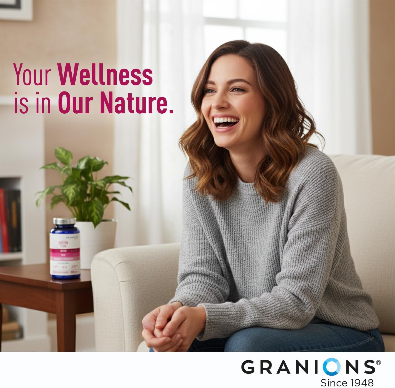 Granions Biotin 10,000 mcg Hair, Skin and Nails Pills - Extra Strength Biotin Complex with Zinc, Selenium, Millet, Bilberry, Aminos - Hair Growth Vitamins Supplement for Women & Men - 60 Tablets