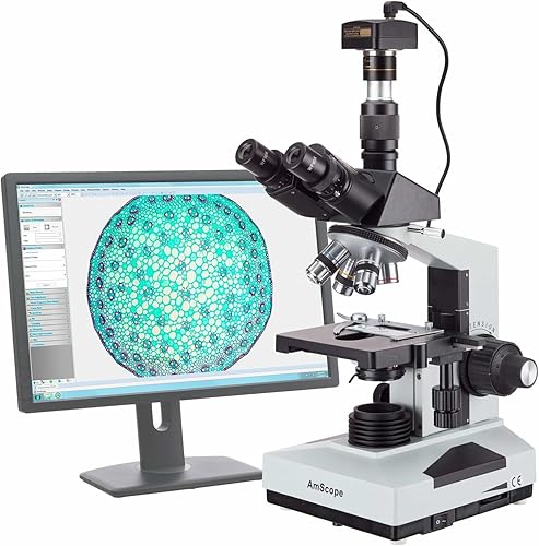 Miniatura 6 de AmScope Microscopio trinocular compuesto T490A-DK, oculares WF10x y WF16x, aumento 40X-1600X, campo brillante/campo oscuro, iluminación halógena