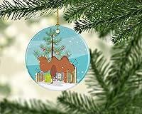 Vista 2 de Caroline's Treasures Bactrian Camel Adorno de cerámica de Navidad, decoración colgante de árbol de Navidad verde azulado para el hogar, vacaciones