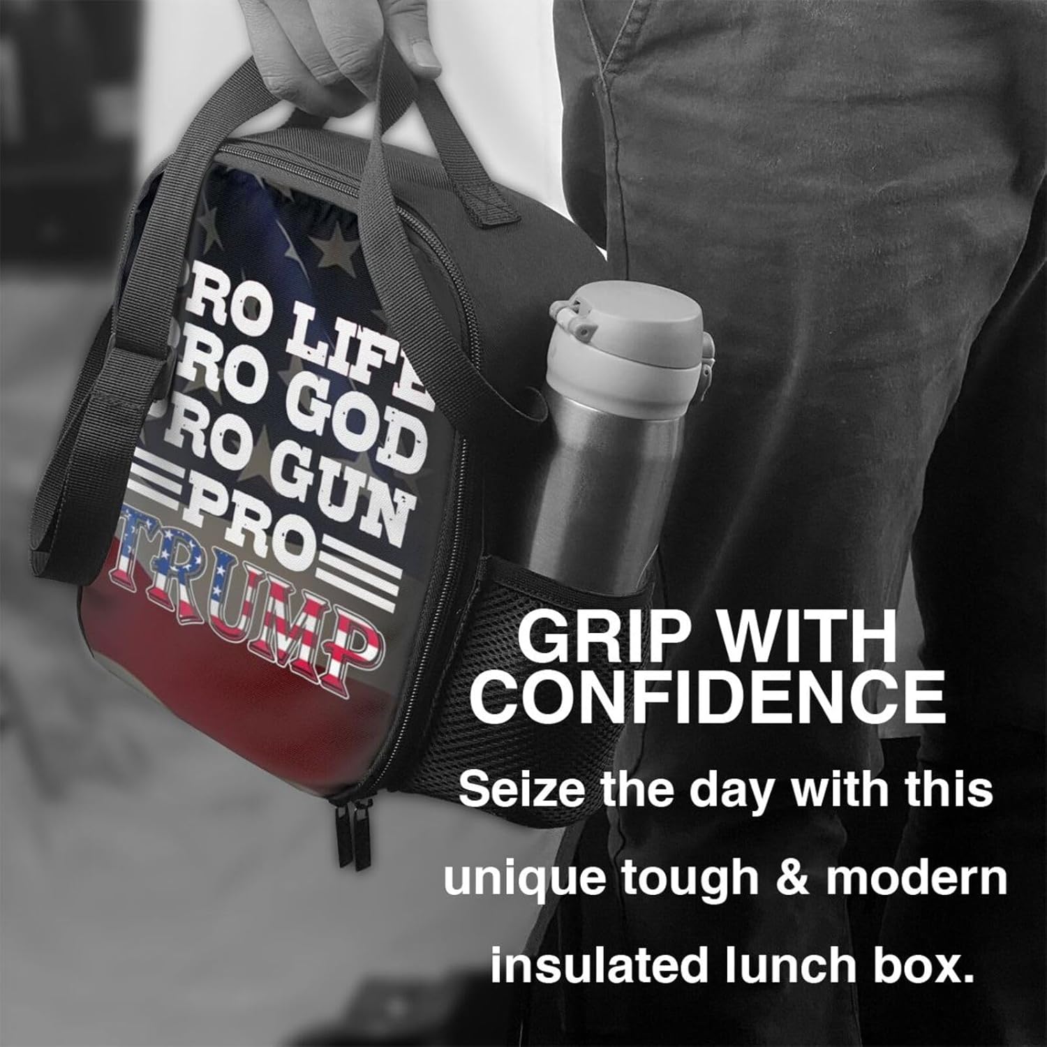 Pro-Life Pro-God Pro-Gun Pro-Trump Lunch Box with Side Pocket Leakproof Portable Lunch Bags for Office Beach Work