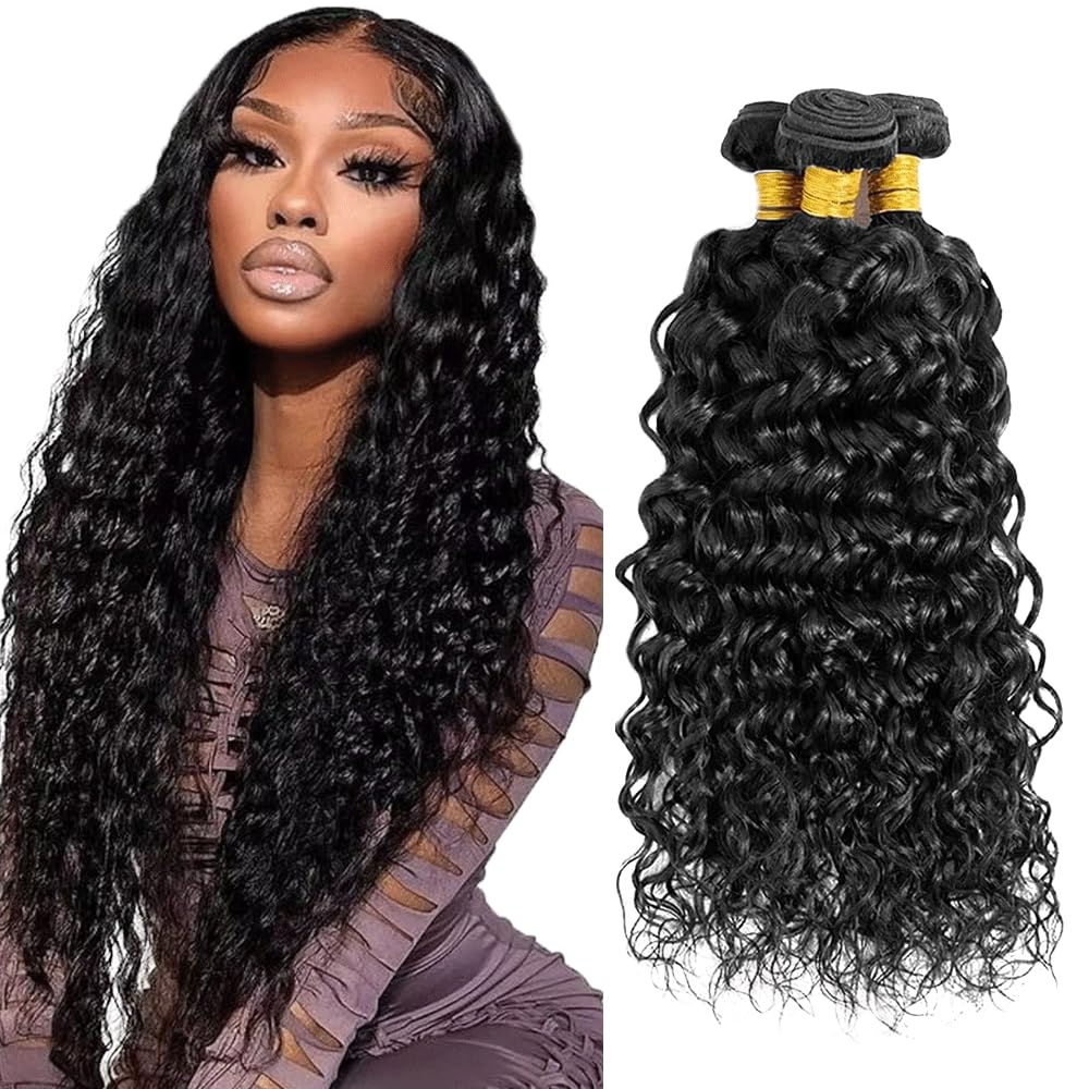Water Wave Bundle Natural Color Body Wave Human Hair Bundles Brazilian Natural Black 3 Bundles 26 28 30 Inch Color 1B Ocean Wave Bundle For Black Women