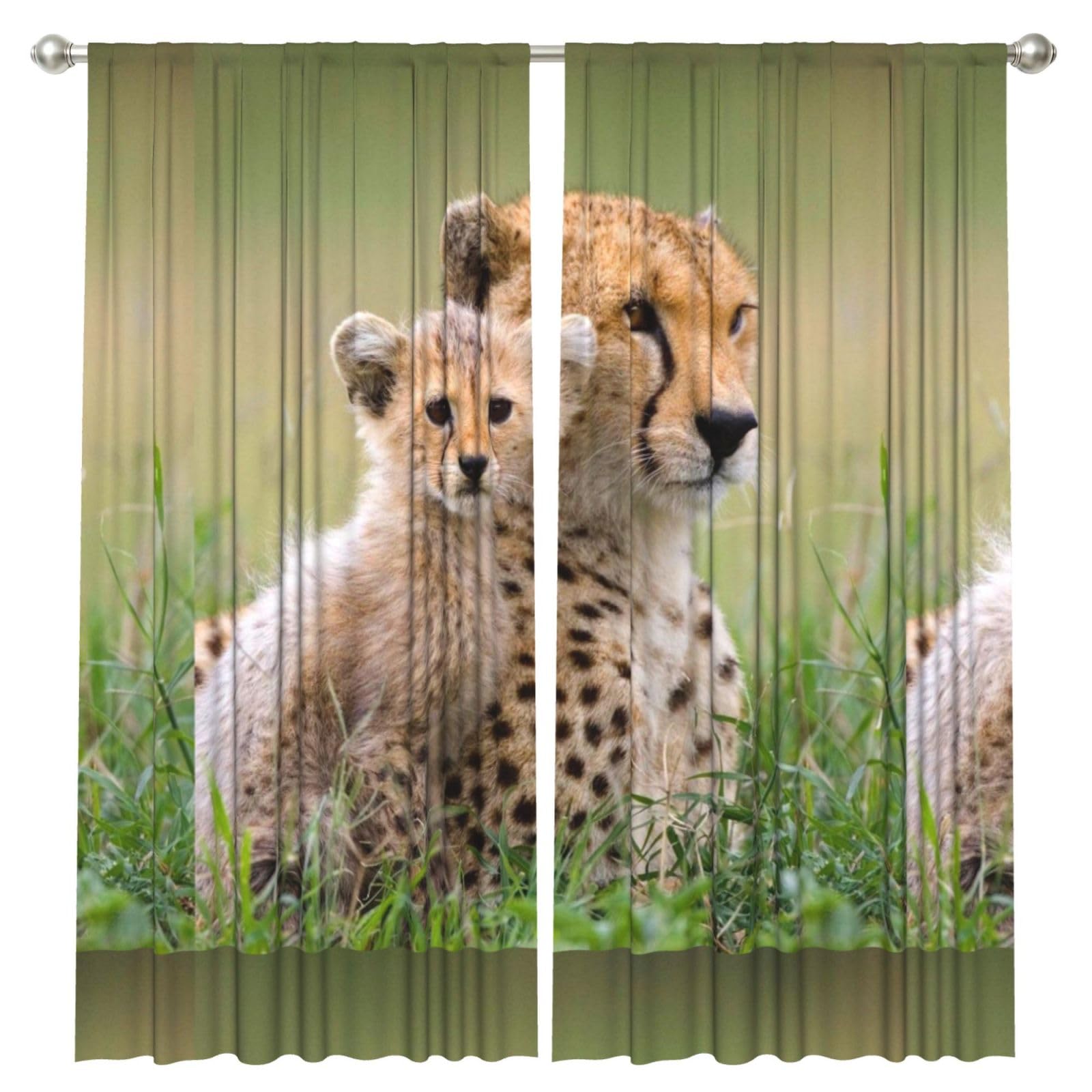 InOmak Wild Animal Cheetah, 2 Panels Window Curtains 52 x 84 Inch Blackout Curtains for Living Room Bedroom