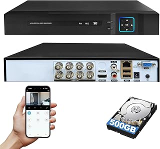 8-K Security DVR Recorder mit 500GB HDD, 6-in-1 CCTV Recorder mit Festplatte, unterstützt 8ch analoge Kameras für Kamera Home Überwachungssystem, für Analog AHD, TVI, CVI, CVBS, XVI, IPC 5MP