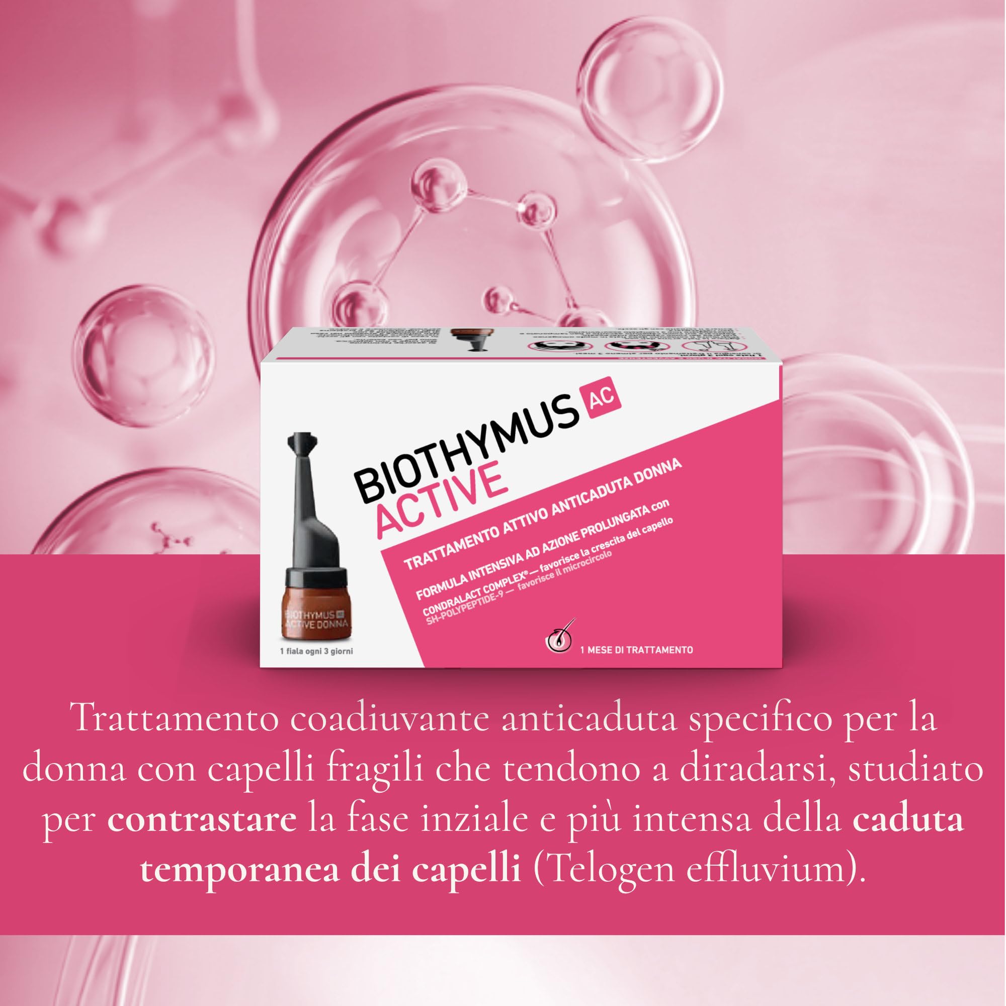 Biothymus Active Donna, 10 Fiale Anticaduta Capelli Donna, Trattamento Attivo con Formula Intensiva ad Azione Prolungata, 1 Mese di Trattamento