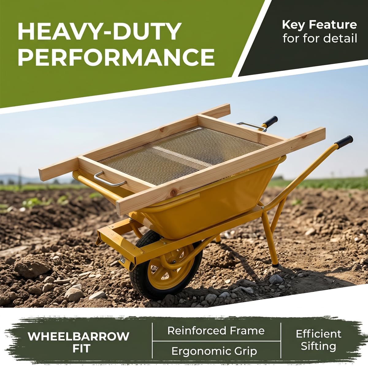 Sand Sifter & Dirt Screen for Wheelbarrow,Large Garden Sieve