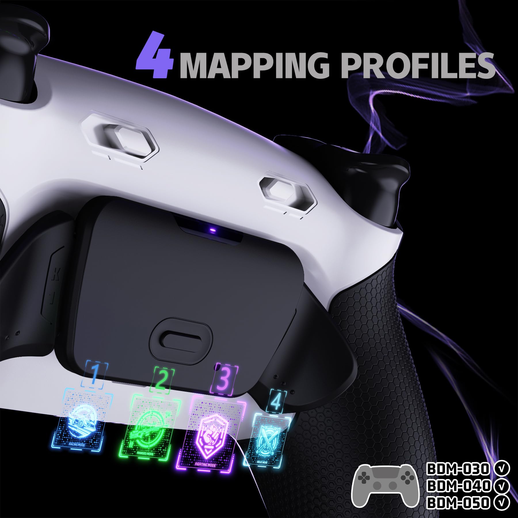 eXtremeRate Rise Plus Max Palettes pour ps5 Manette Remap Kit Programmable pour ps5 BDM-030 040 050 avec Clicky Trigger Stop,Coque Arrière avec Boutons Contrôle Gâchette-Noir Blanc