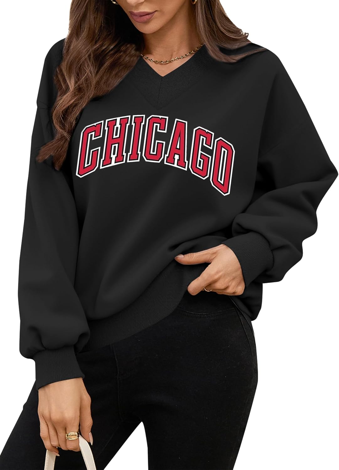 Avanova Women USA Graphic V Neck Sweatshirts Top Drop Shoulder Long Sleeve Pullover Shirt - Image 4