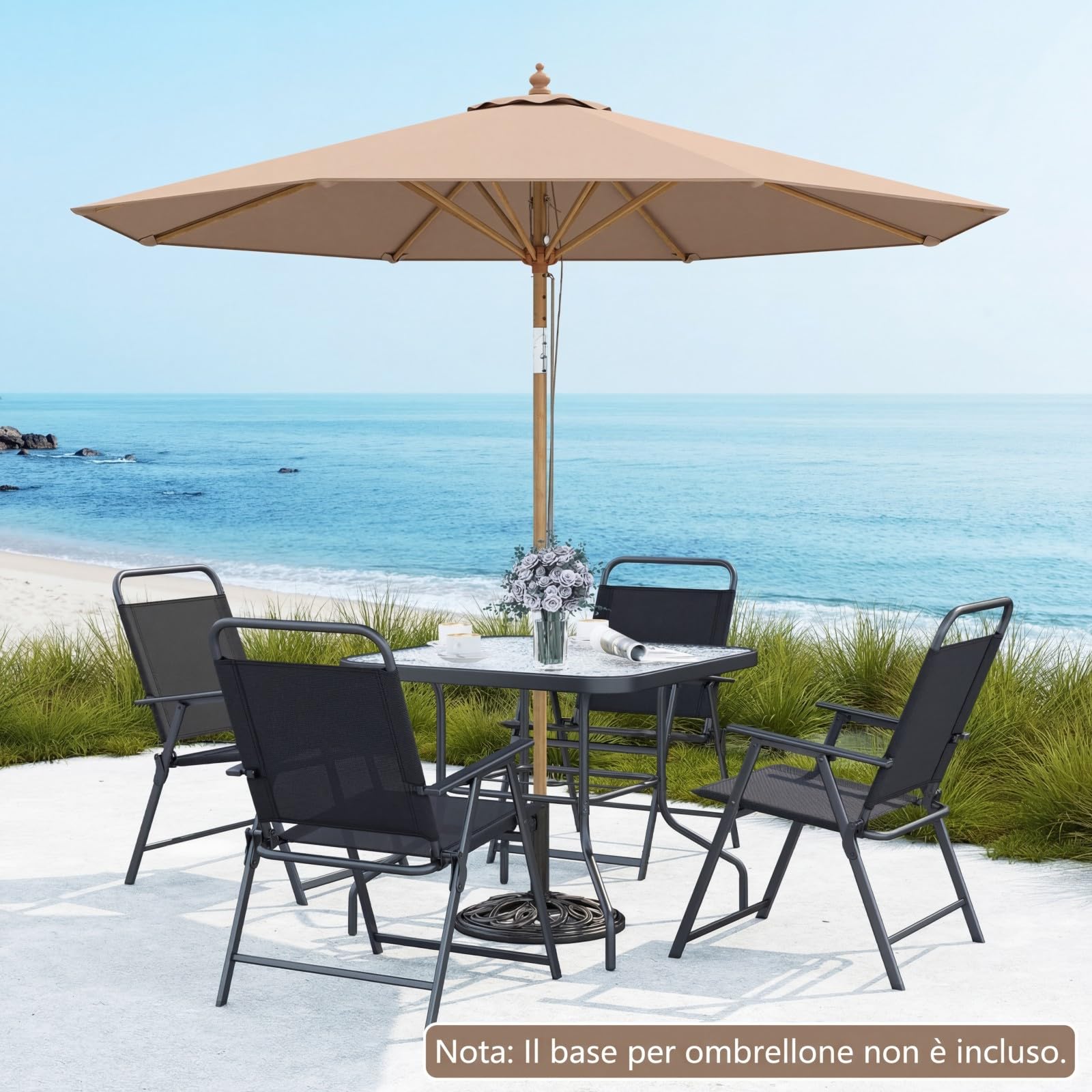 COSTWAY Ombrellone da Giardino 280 cm, Ombrellone Inclinazione Regolabile a 30°, con 8 Stecche, per Spiaggia Piscina Cortile (Marrone)