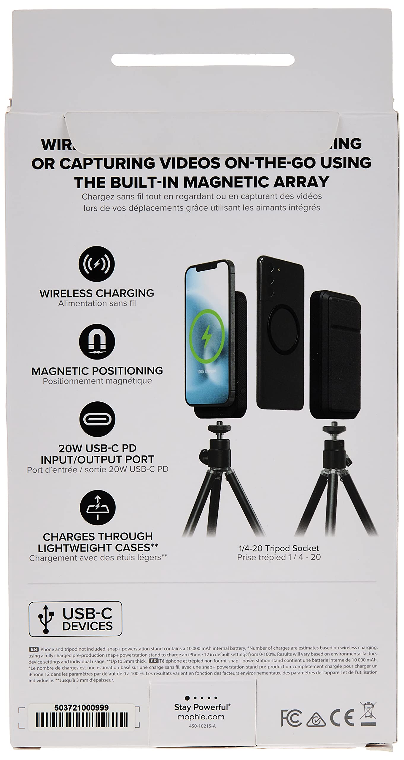 ZAGG mophie Snap+ Powerstation Stand, Batterie sans Fil magnétique et Portable, Compatible avec MagSafe, Batterie Interne 10 000 mAh, Noir