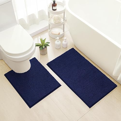 HOMEIDEAS - Juego de tapetes para baño (2 piezas), de felpilla suave, absorbente, peluda, antideslizante, para baño, tina y ducha. Se pueden lavar a