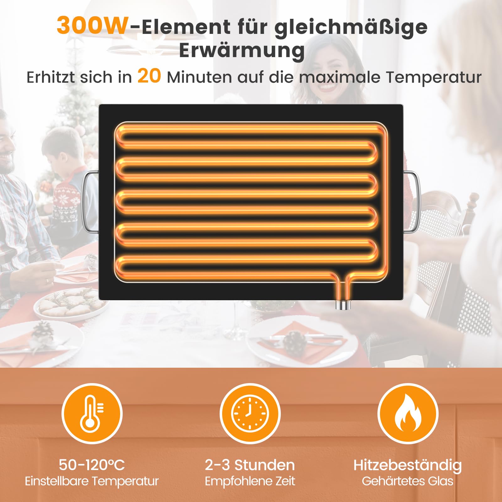 COSTWAY Elektryczna płyta podtrzymująca ciepło 56 x 36 cm, z funkcją płyty grzewczej od 50°C do 120°C, regulator temperatury, podgrzewacz bufetu ze stali nierdzewnej