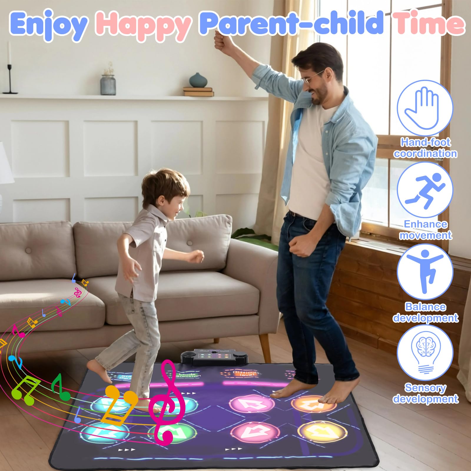 Tappetino da ballo per videogiochi, 8 sensori direzionali, illuminazione a LED, accessori per console di gioco con controllo di difficoltà e volume