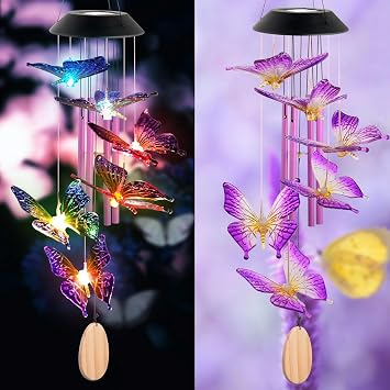 Butterfly Mom Gifts for Mothers Day Grandma Gift, Butterfly Solar Wind Chimes for Outside Solar Lights Outdoor Decor Hanging Mobile for Garden Patio Yard Porch Decoraion Birthday Gifts for Women