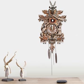 Retro Cuckoo Wall Clock Cuckoo Chime Adjustable Volume Wall Clocks Automatic Chime Every Hour 9.84x18.9 Inch Brown Style 1