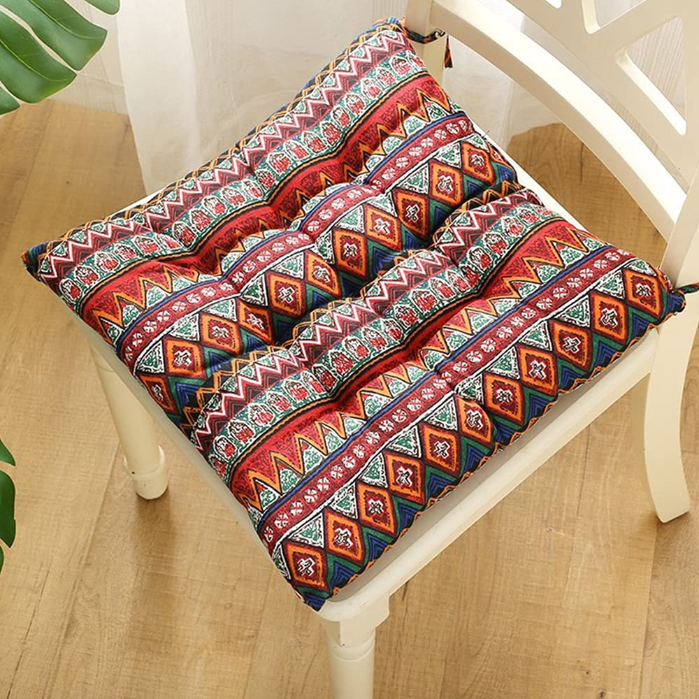Chickwing Cojines para Silla con Correas de Sujeción, Bohemia Estampado Pack 2 Cojín Decorativo de Asiento Cojines Acolchados de sillas para Terraza Jardín Sala Balcón (Rojo,40x40cm)
