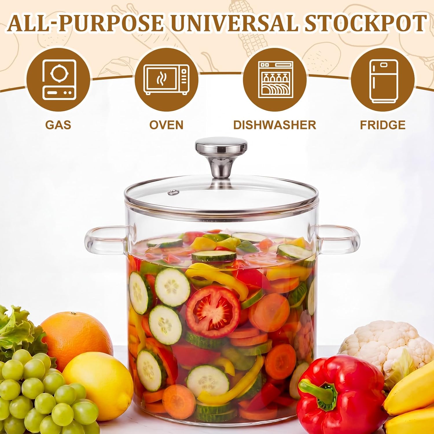 Sawysine 3.2QT/3L Large Glass Simmer Pot with Lid and Handle