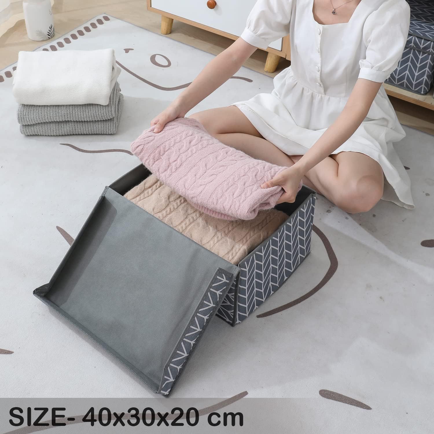 HomeStorie Canvas Storage Boxes for Clothes with Lid, Pack of 1, 40x30x20 cm (AR-1630, Grey)