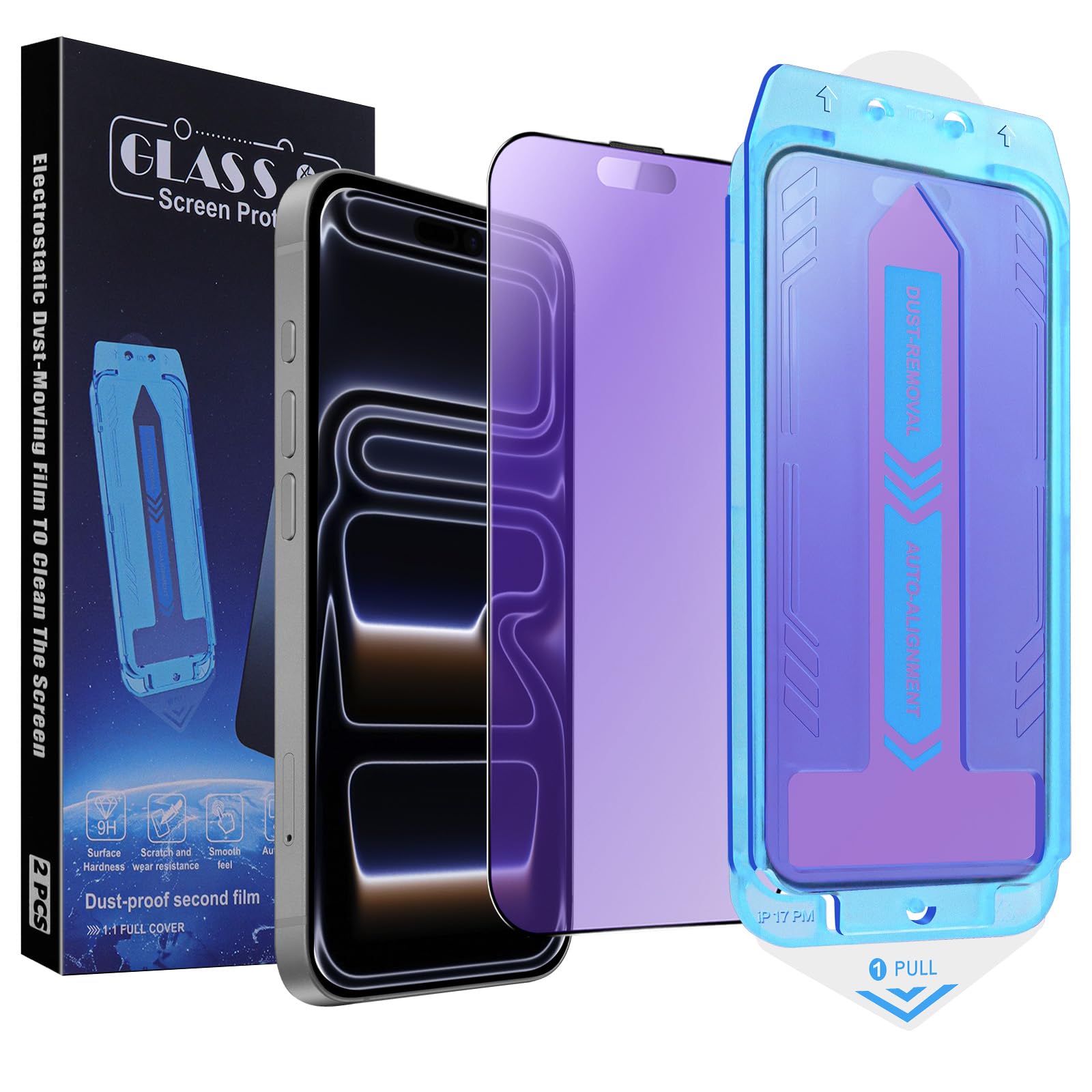 2-Pack Anti Blue Light Matte Screen Protector for iPhone 17 Pro Max 6.9-inch,9H Tempered Glass, Full Coverage, Anti-Fingerprint, Auto Dust-Elimination, No Bubble, Easy Installation