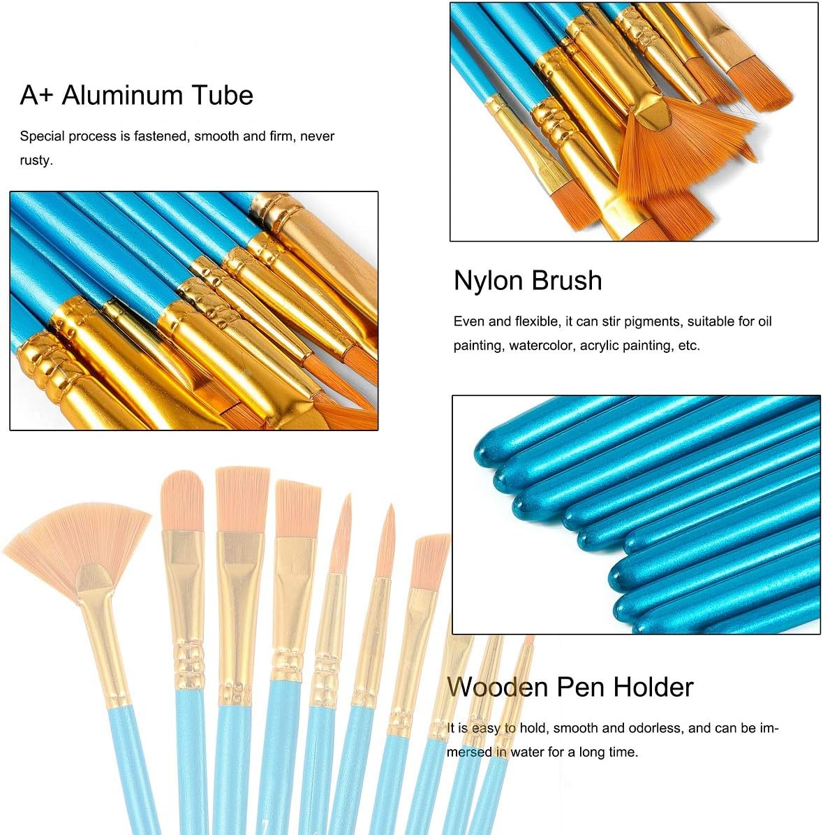 Acrylic Paint Brushes Set, 20 Pieces Nylon Hair Art Paintbrush Kit for Canvas Oil Watercolor/Fine Detail Miniature/Body Face/Rock Painting, Artist/Beginner/Kids Craft Supplies : Tools & Home Improvement