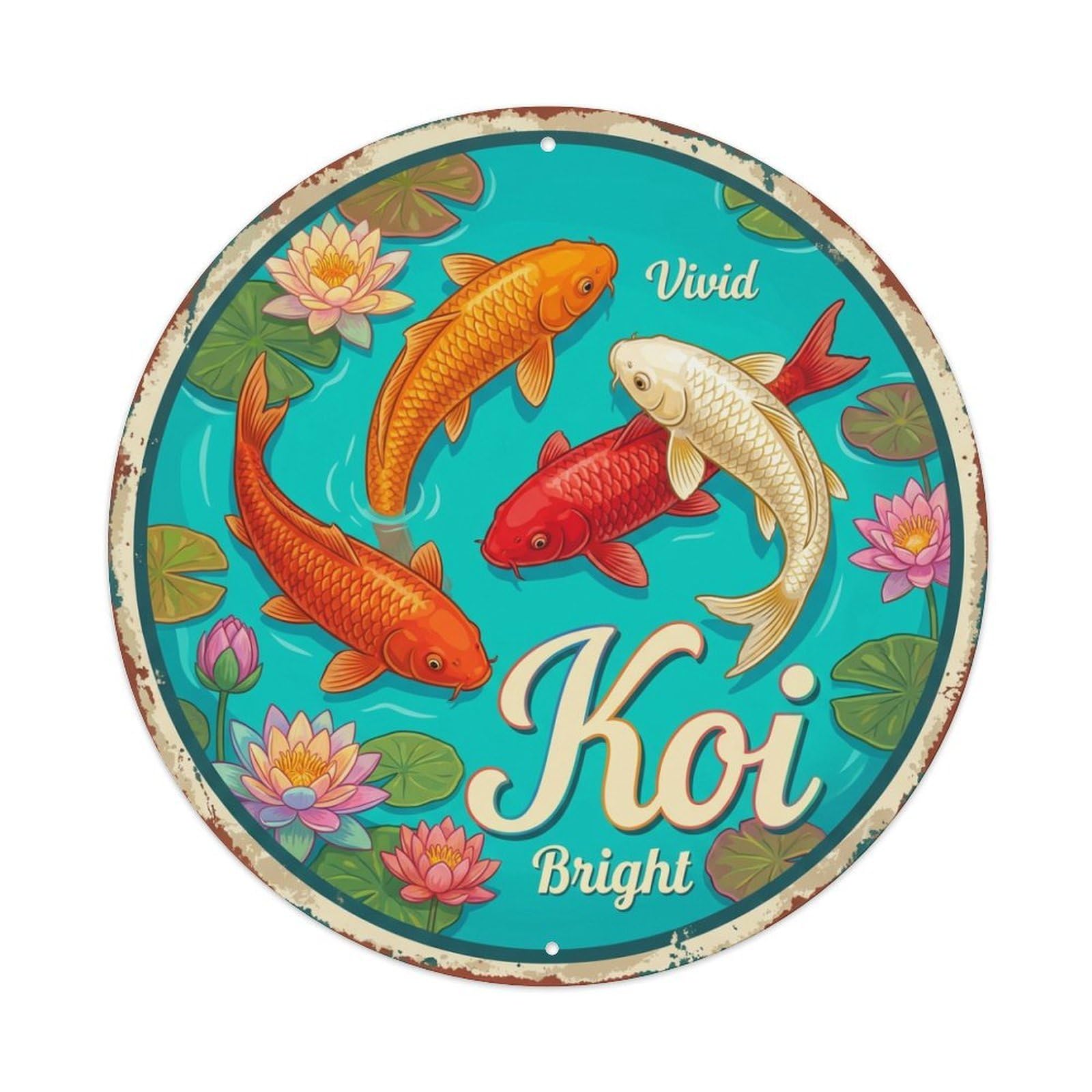 Koi Fish Vivid Bright Colorful Waters Vibrant Lively Bold Metal Tin Sign