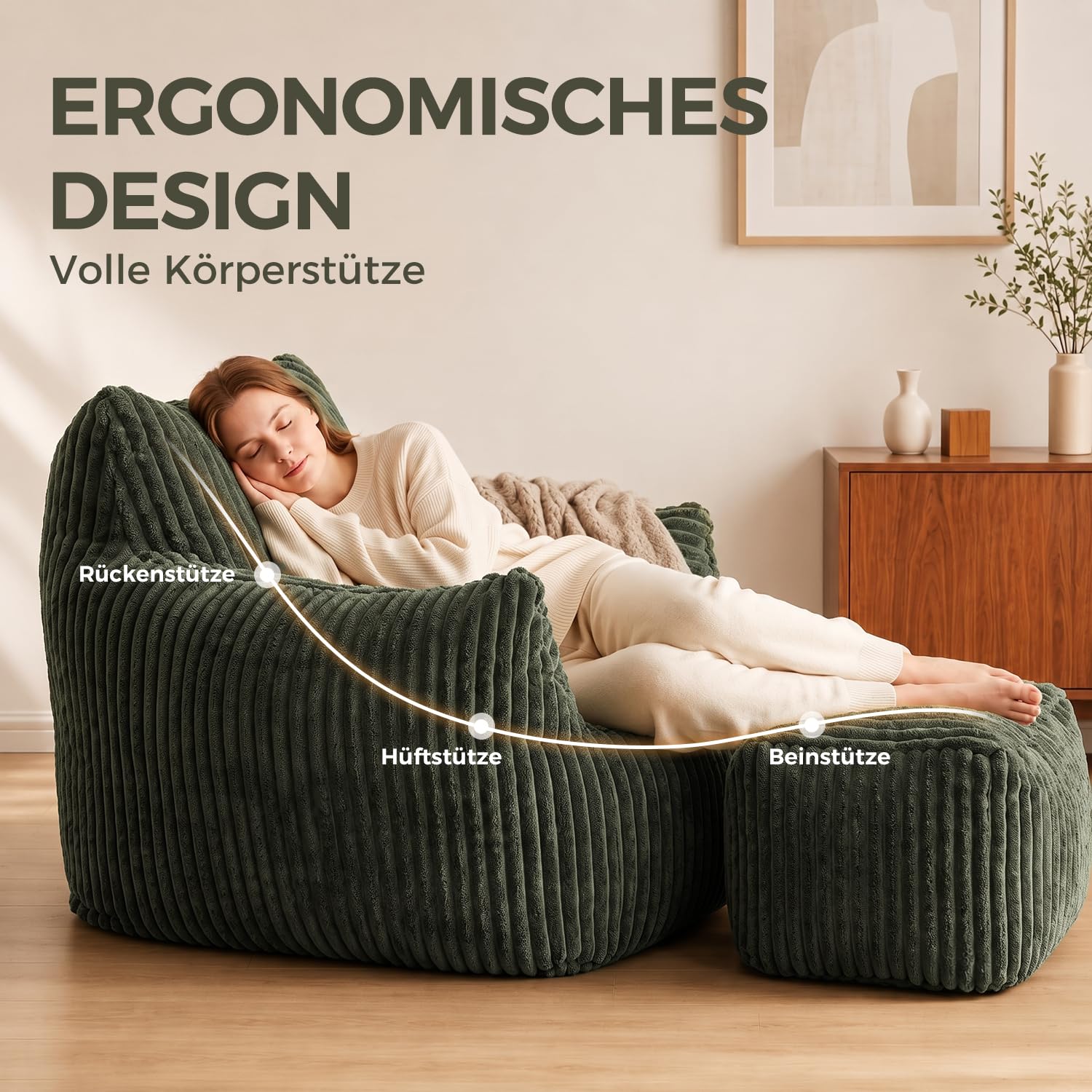 JULY'S SONG Schlafsofas Relaxsessel mit Rückenlehne und Fußstütze,Salbeigrün