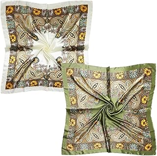 vabovin Silk Head scarf for women Large Square Satin Headscarf 2PCS Silk Scarf for Hair Wrapping at Night (Cashew)