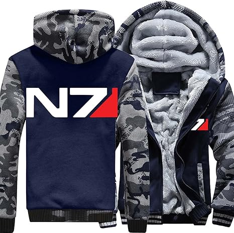 Amazon Co Jp メンズフルジップパーカーn7プリントカモジャケット冬の暖かいスウェットシャツ厚手のフリースコートアウタートップス C L 服 ファッション小物