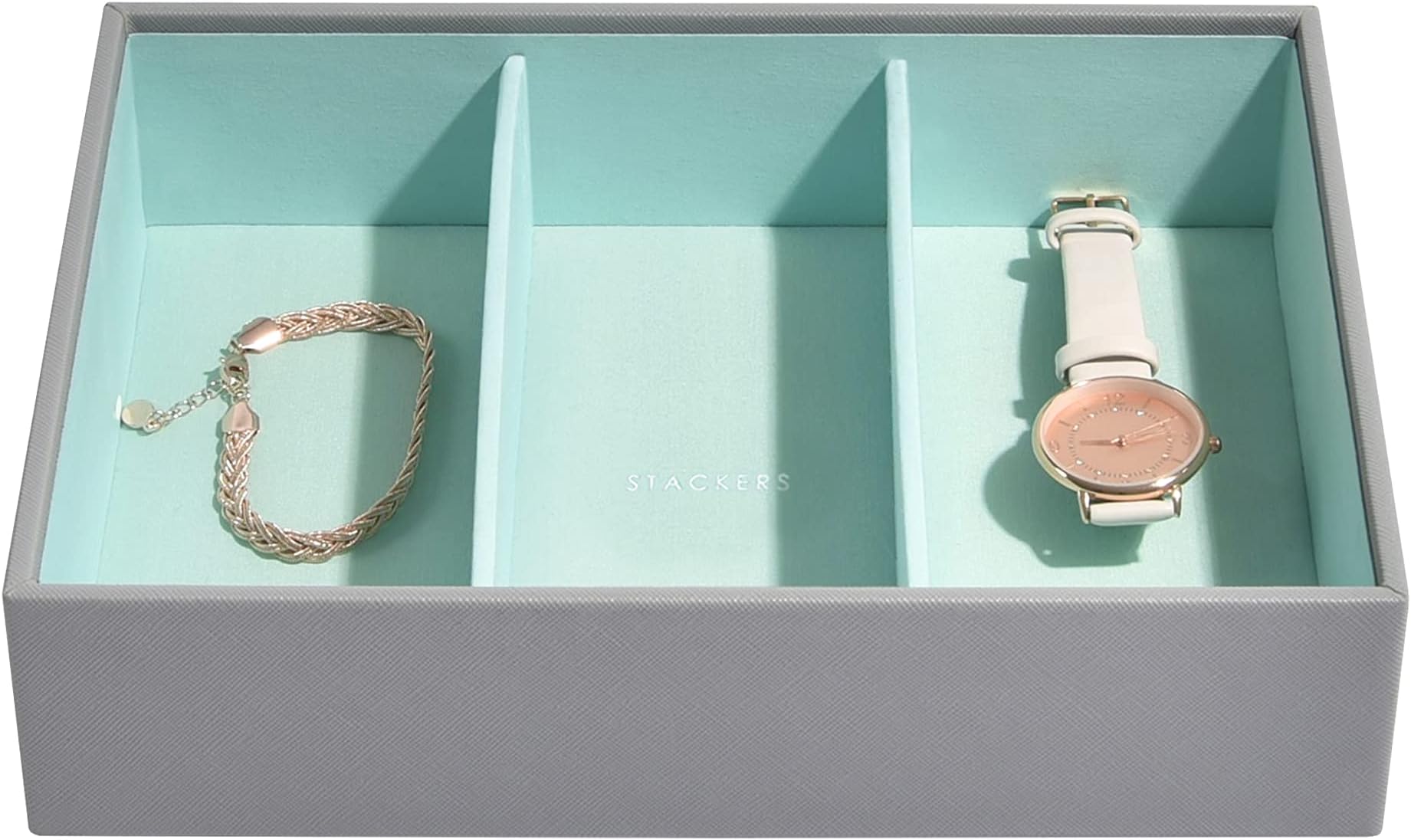 Stackers Dove Grey & Mint Classic Medium Jewellery Box Watch/Accessories Layer