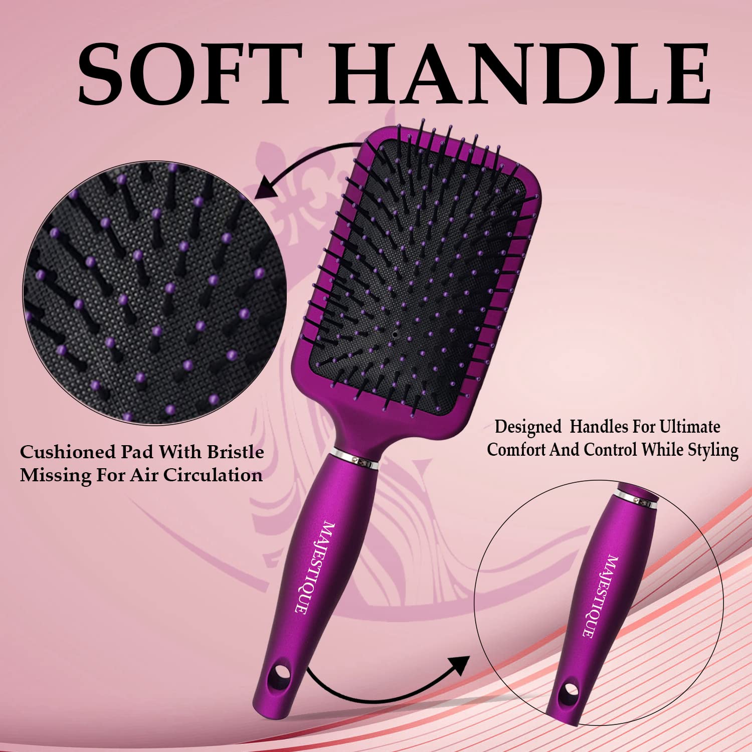 Majestique Hair Brush Set, Paddle Hair Brush, Round Hair Brush for Blow Drying Men and Women, Great On Wet or Dry Hair, No More Tangle Hairbrush for Long Thick Thin Curly Natural Hair-Purple 4