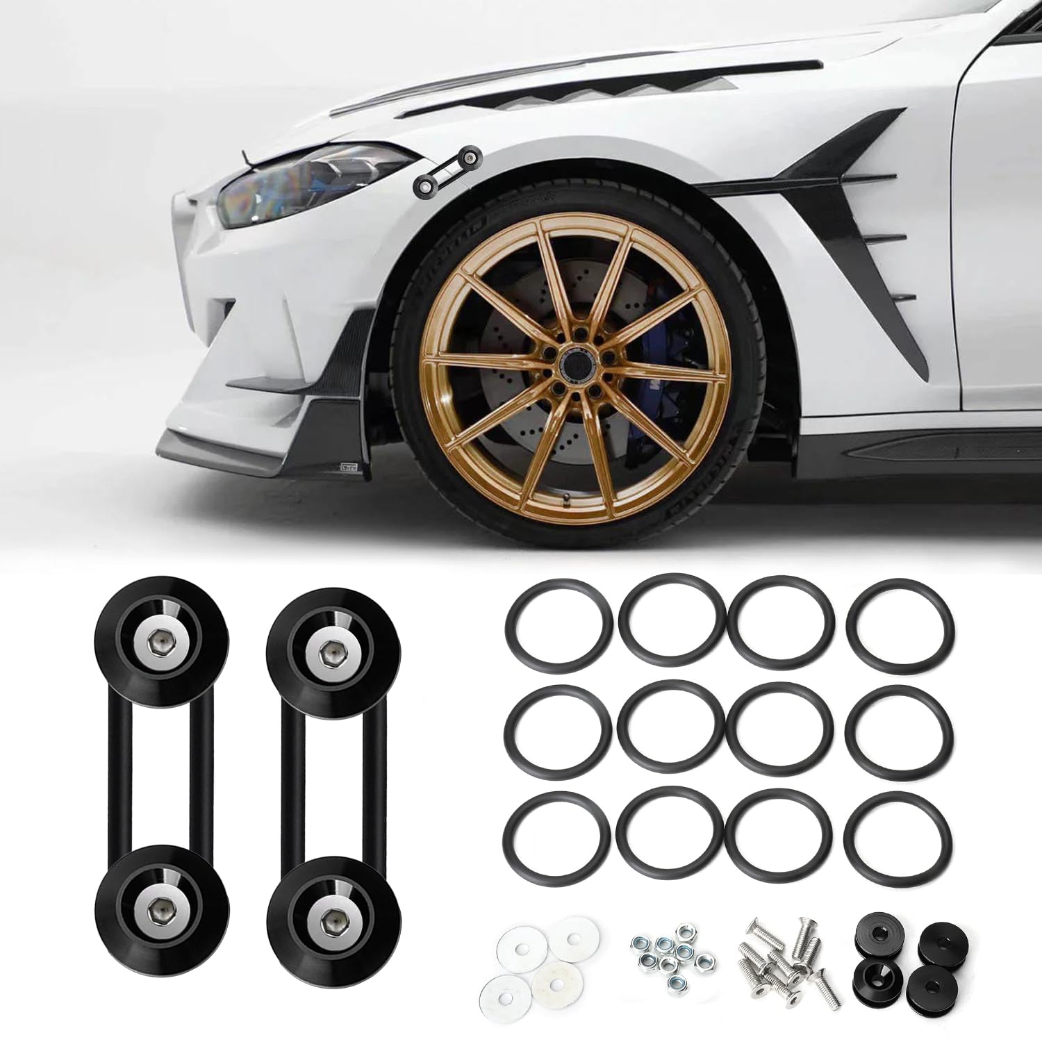 Bumper Quick Release Fasteners Kit Value Pack for Car Truck Universal Rear/Front Bumper Repair Holder 12 Rubber Bands + 4 Fasteners Clips – Black