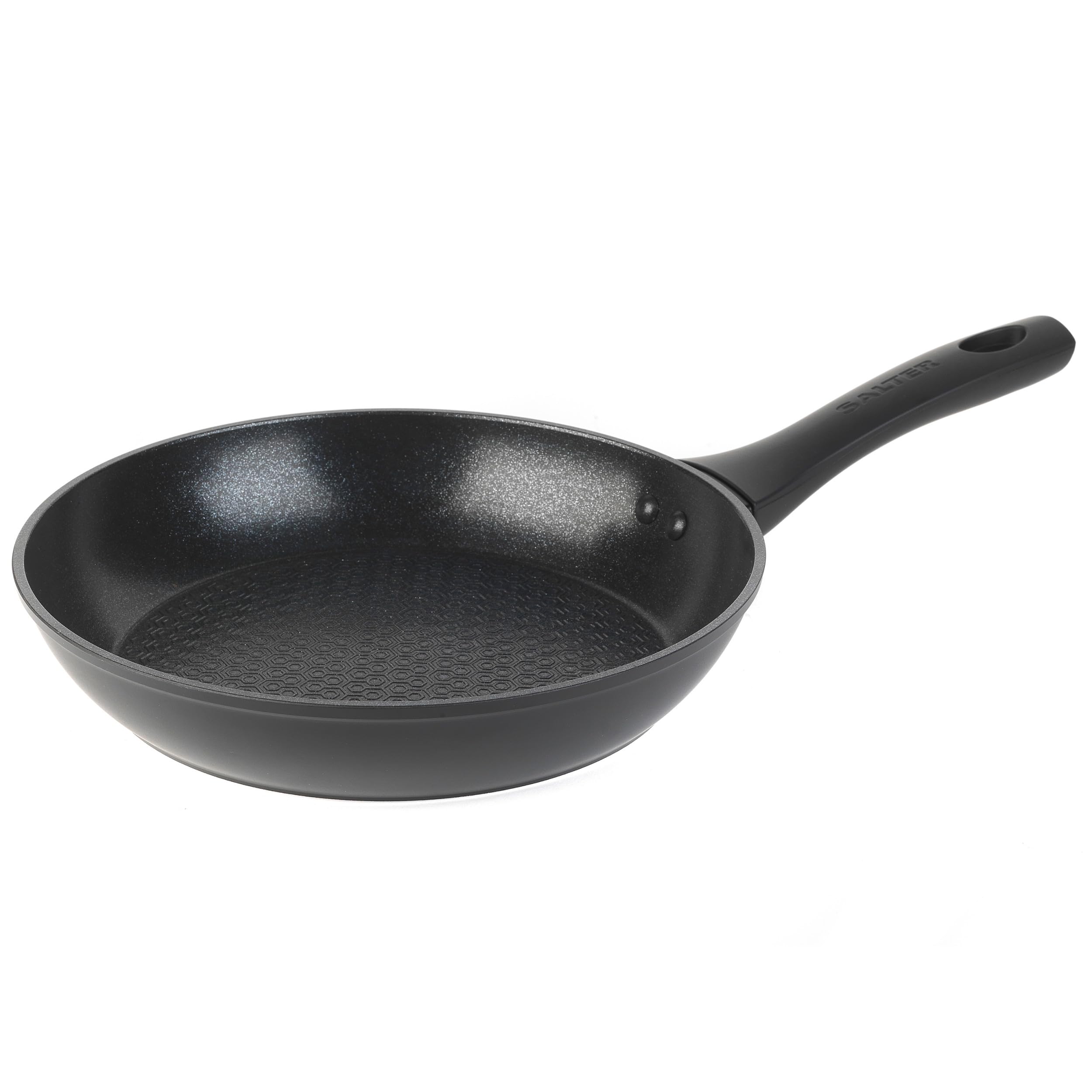 Salter BW08773 Geo - Juego de sartenes hexagonales antiadherentes (3 piezas, aluminio forjado, 20,24,28 cm, superficie hexagonal, color negro mate, apta para placa de inducción)