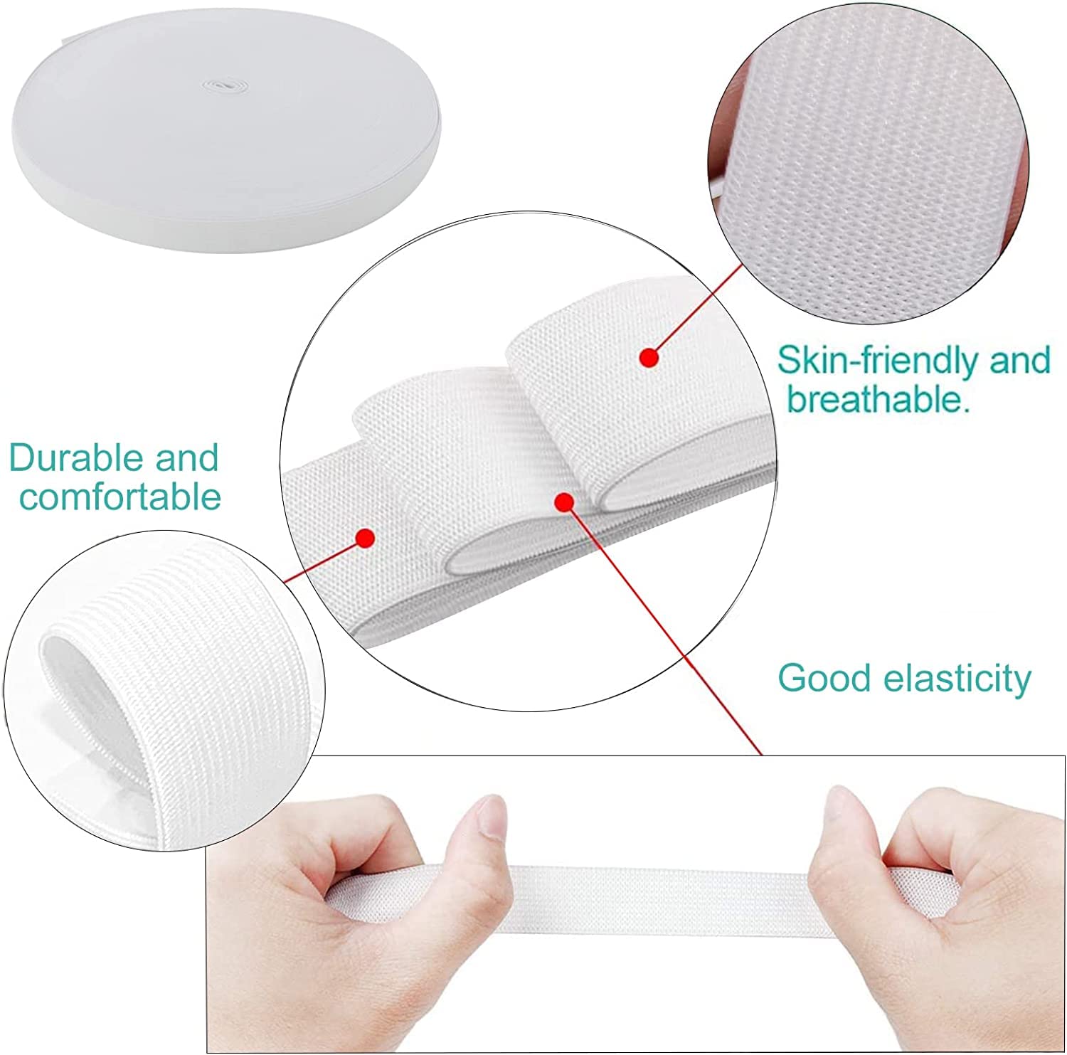 Bande Élastique Noire Large 20 Mm X 20 M – Ruban Élastique Couture Indéformable, Polyester Et Latex Naturel Haute Résistance