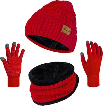 Loritta 3-Pieces Winter Hats for Women Warm Scarf Touchscreen Gloves