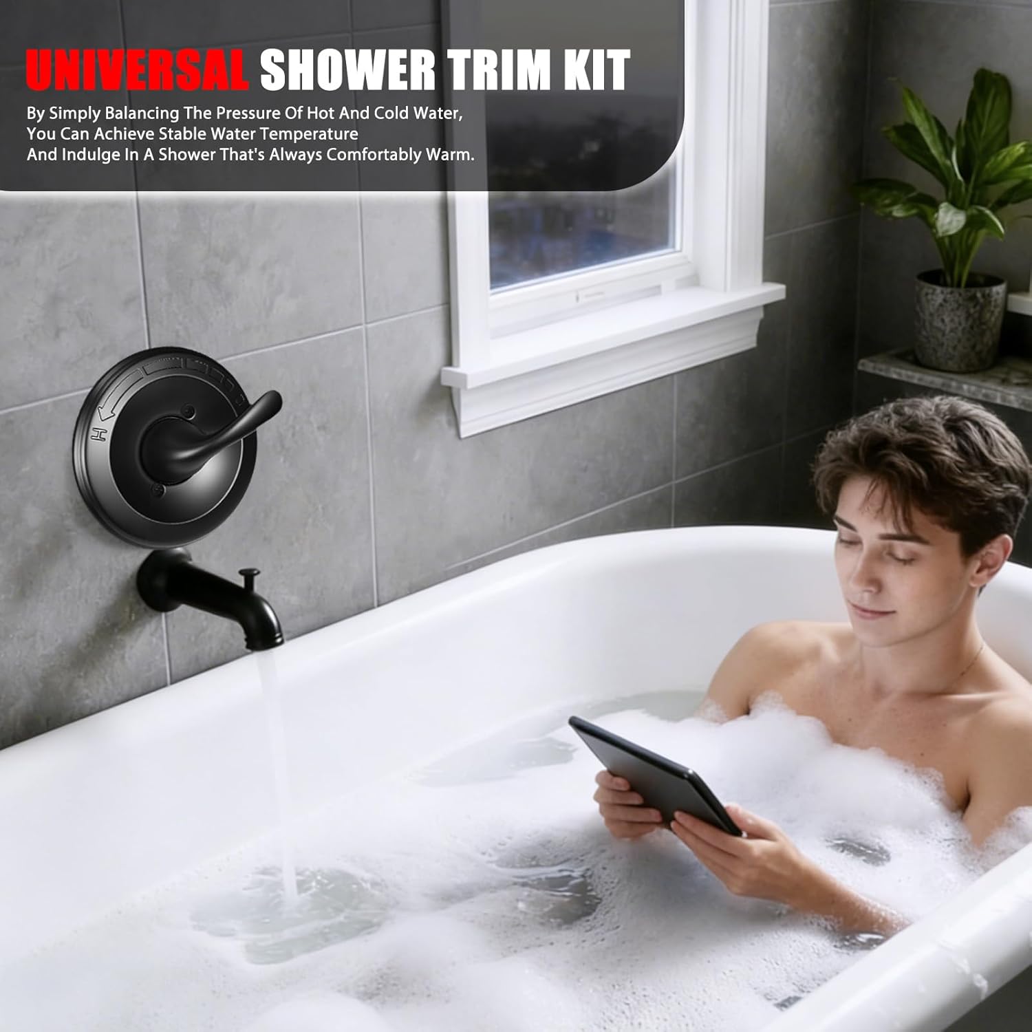 Universal Shower Trim Kit for Delta 13/14 Series Valves, Matte Black Handle Cover Plate, All-Metal, For R10000-UNBX/UNBXHF/UNWS/UNWSHF, Valve & Cartridge Not Included