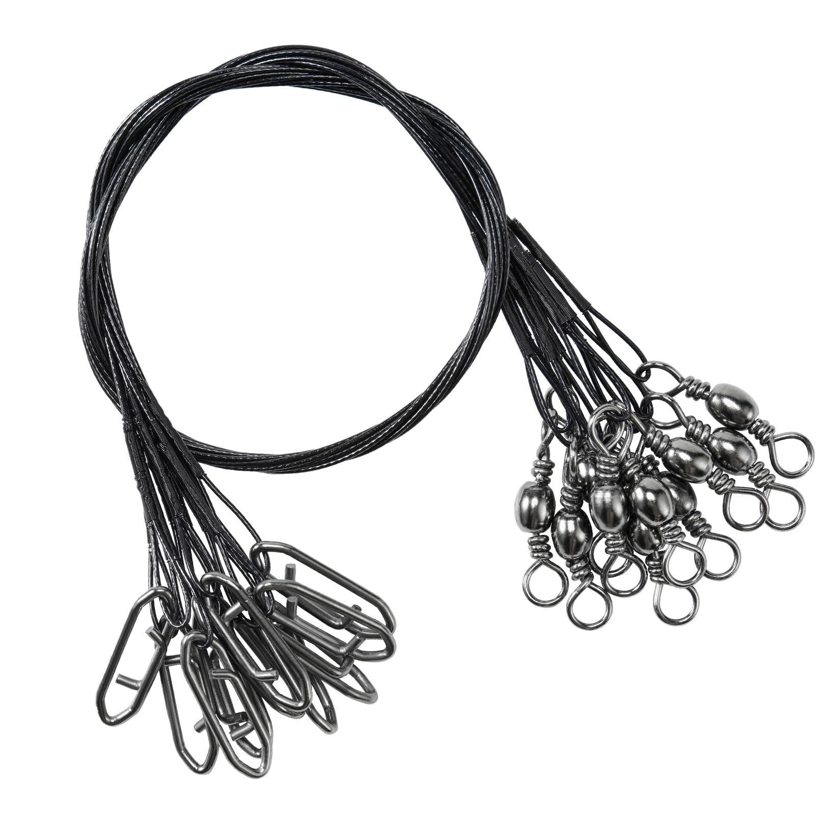 9Tong Stainless Steel Fishing Leaders strength Rigs Saltwater Fishing Leader Heavy Snap Lure Wire Leaders Line Black Nickel #1 20lb 5.9in 50pcs