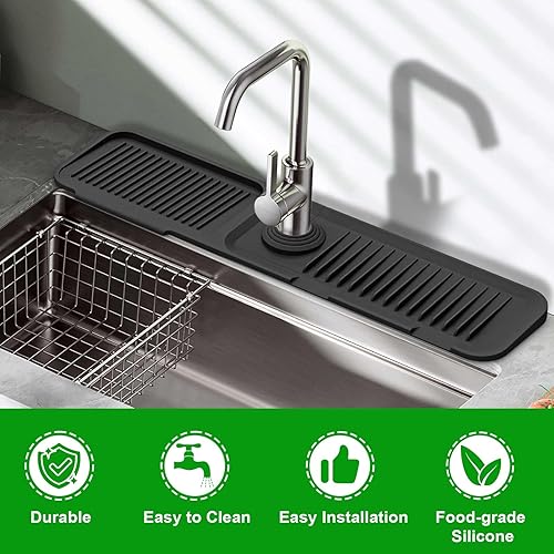 Miniatura 7 de Protector contra salpicaduras de fregadero, alfombrilla de drenaje de silicona de 5 para fregadero de cocina, alfombrilla de grifo de fregadero de