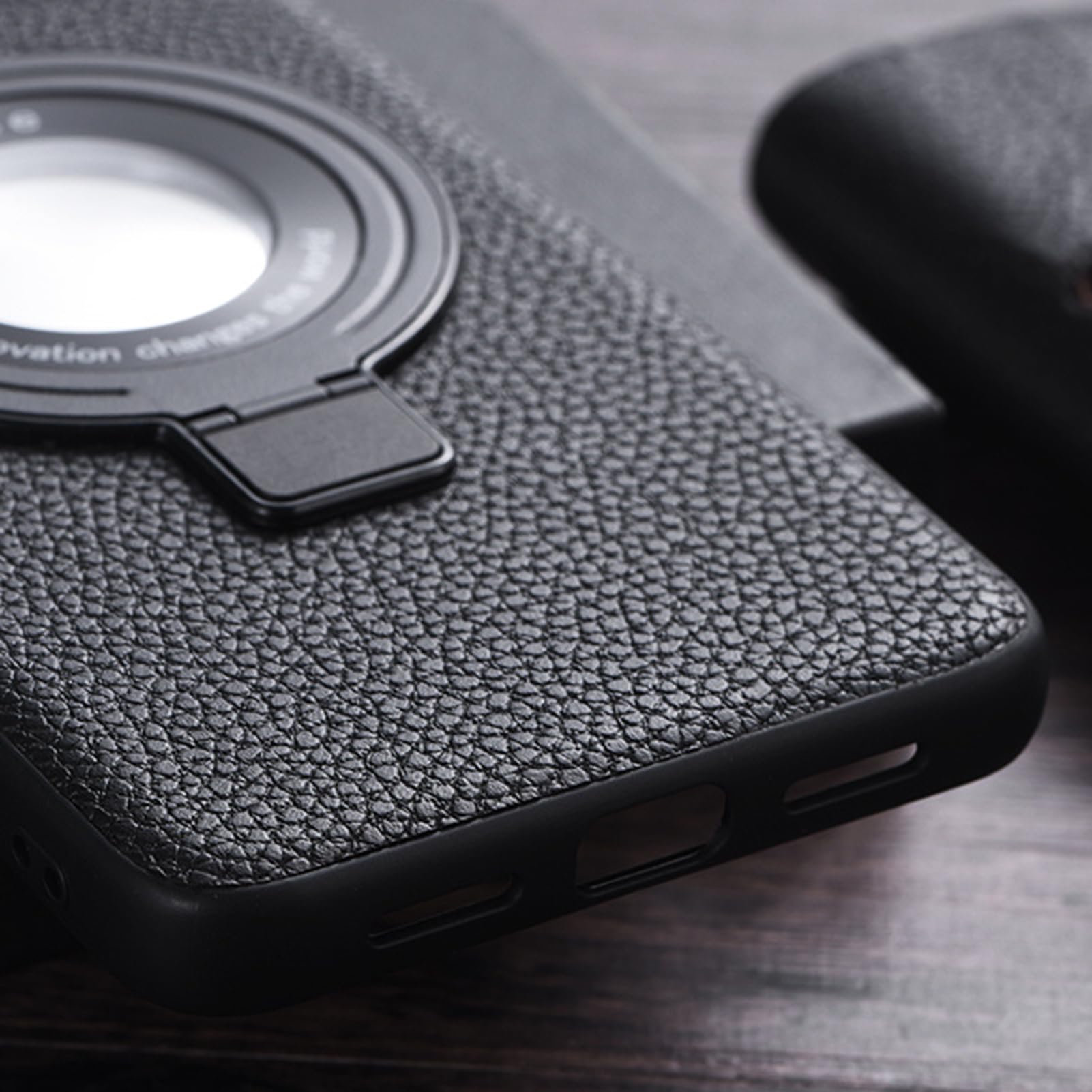 HAZARA Skórzane etui do Google Pixel 8 Pro/8, niewidoczny pierścień stojak etui, regulowana pod kątem podpórka smukła odporna na wstrząsy osłona telefonu, czarne, 8