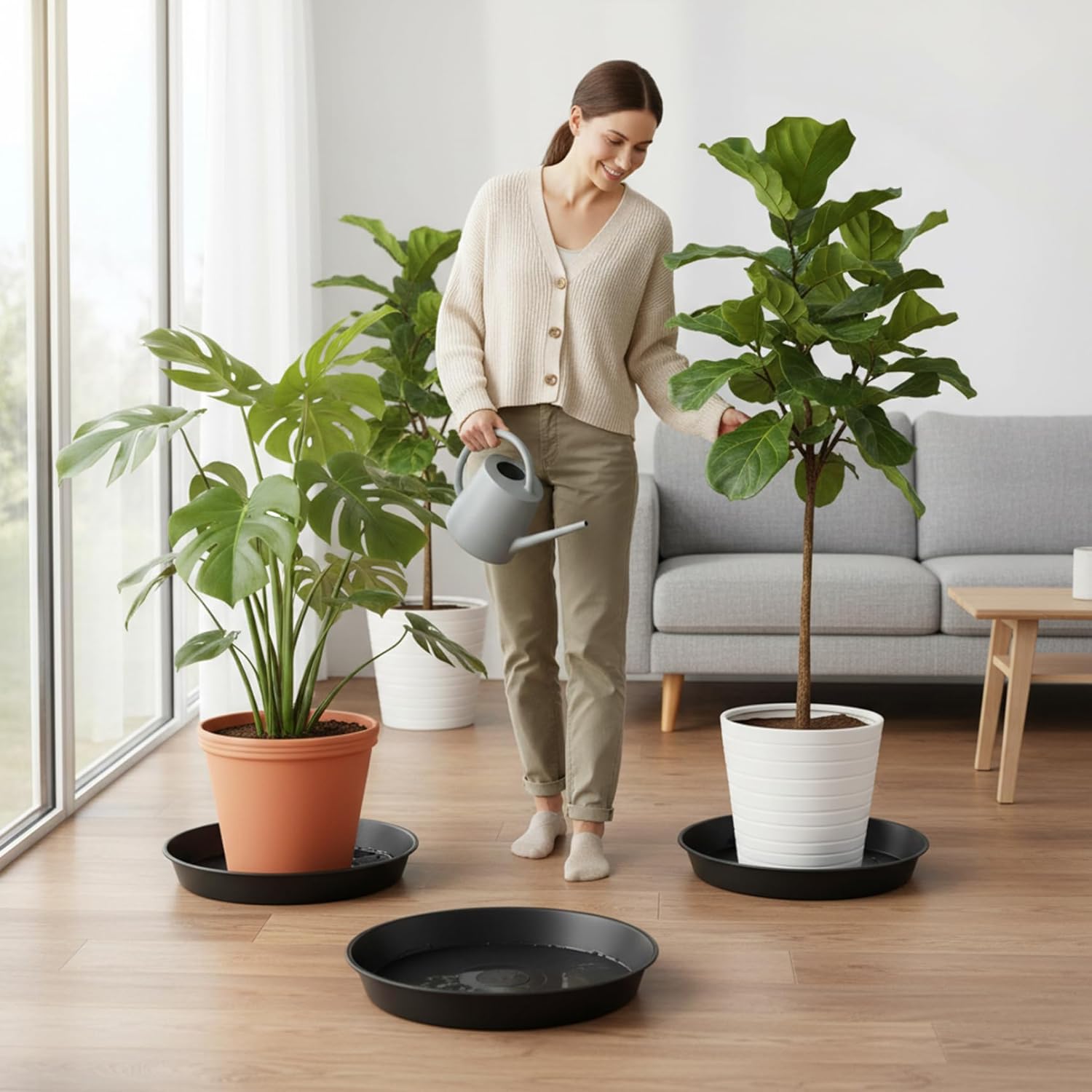 2PCS Plant Water Catcher Tray 18 Inch Plastic Plant Pot Saucers Heavy Sturdy Planter Saucers for Indoors Outdoors