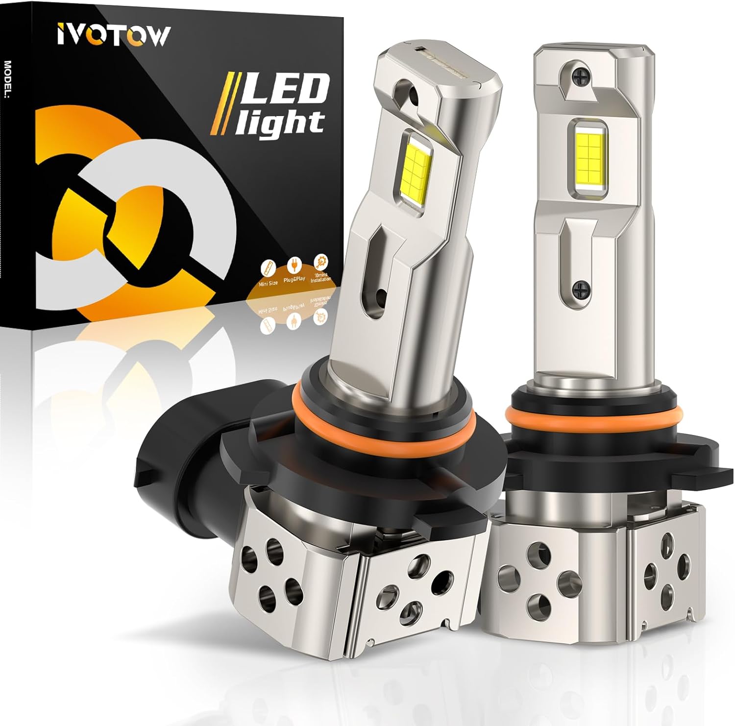 9005/HB3 Fog Light Bulbs, 2025 Updated600% 16000LM Brighter 9005 Light For 6000K Cool White with Fan, Plug-N-Play, Pack of 2