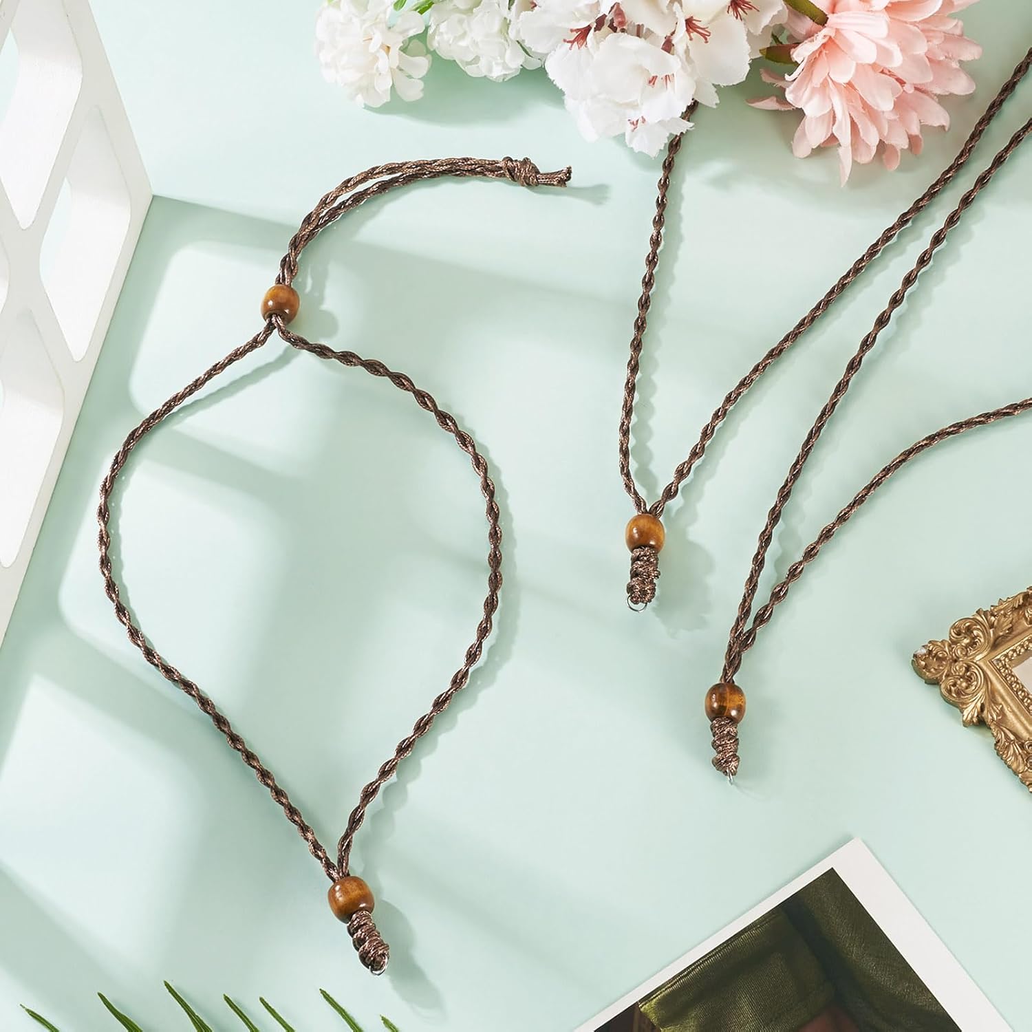 Beadthoven 15pcs Waxed Rope Necklace Cord for Men Women Adjustable Braided Cord Necklaces String Vintage Bohemian Rope Chain Choker with Metal Ring for Pendant Hanging Jewelry Making DIY Brown - Image 7