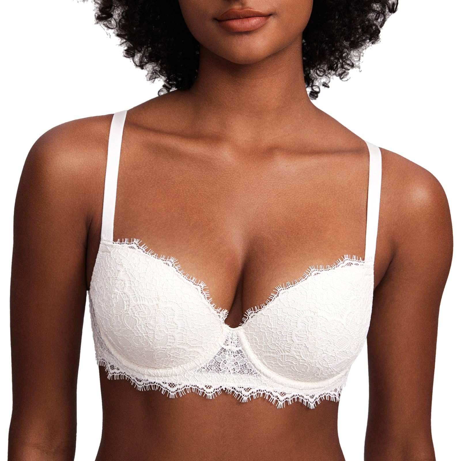 DOBREVA Women's Balconette Bra Lace Lightly Padded Demi Full Coverage Plus Size Bras Underwire Support